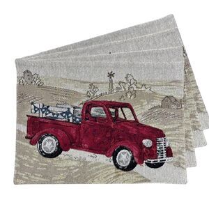Set Of 4 Celebrate Americana Vintage‎ Red Truck Tapestry Placemat USA 4thof July